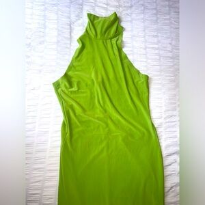 Norma Kamali Green Turtleneck Slit Maxi Dress